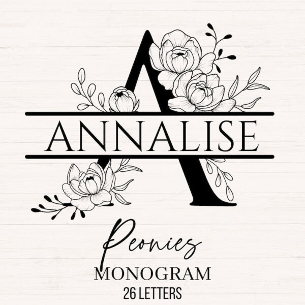 Peonies Blossom Monogram Collection - SVG, Peony Alphabet Included